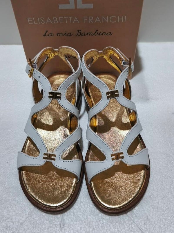 Elisabetta Franchi "La mia Bambina" – Sandalo Flat Bianco e Oro
