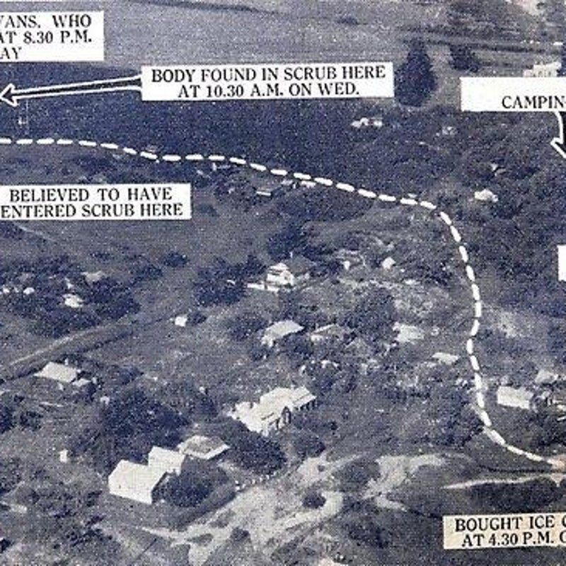 A detailed aerial map explaining Ethel Belshaw's adbuction and murder.