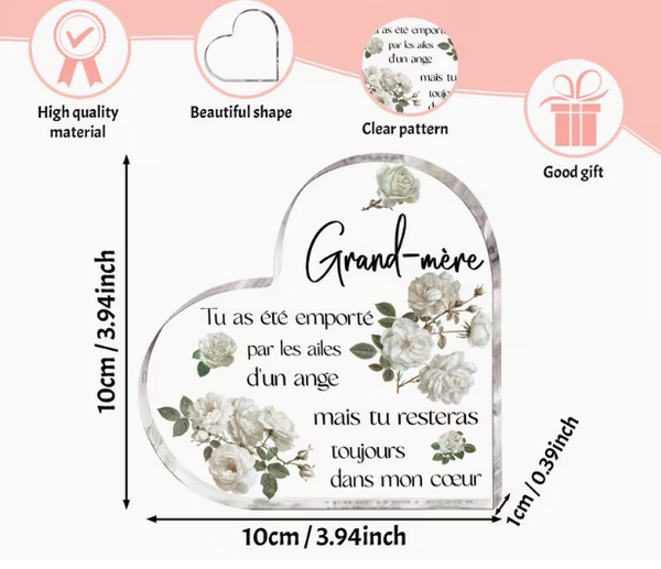 🤍 Plaque décorative Cœur – Hommage « Grand-mère »