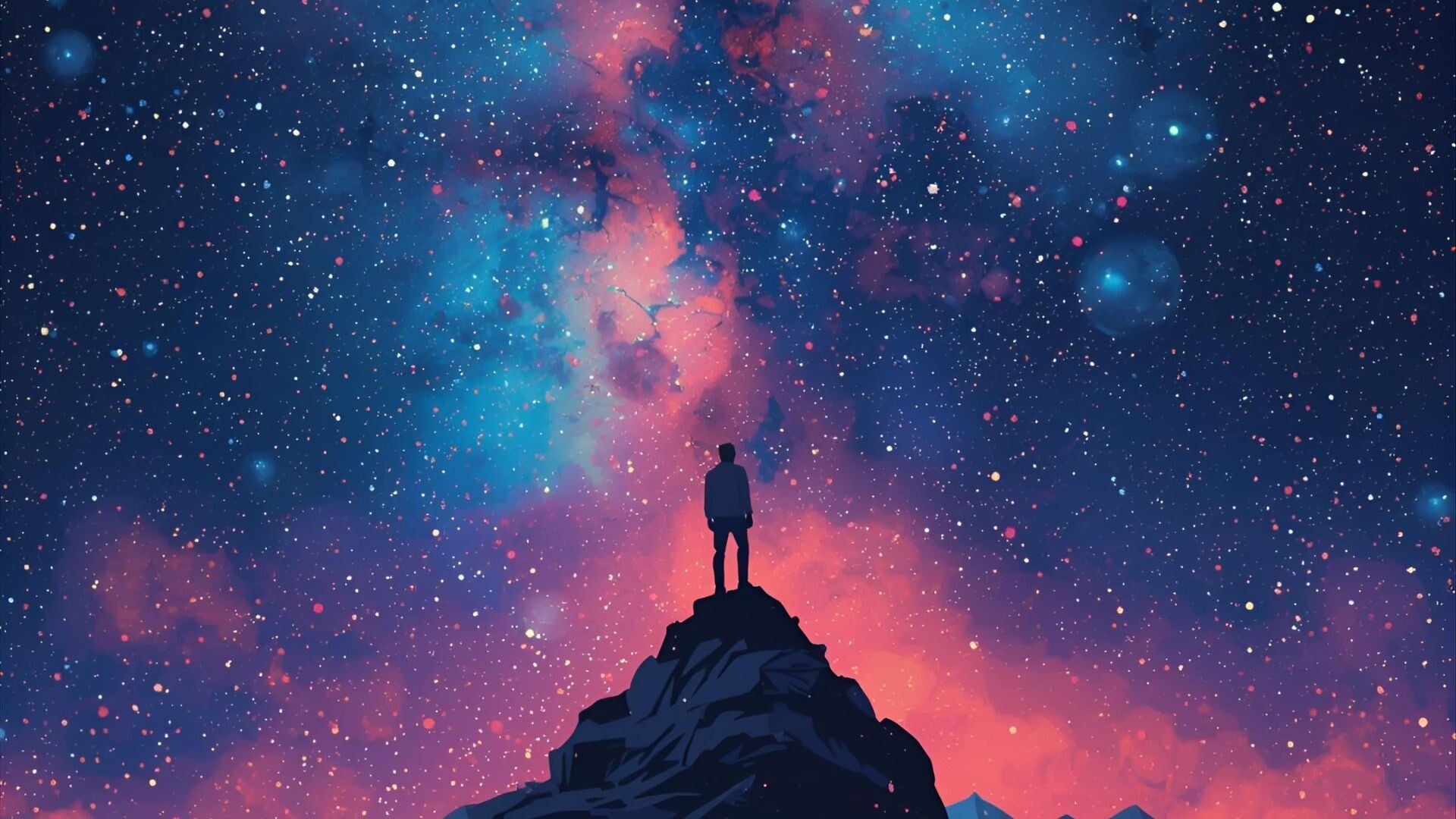 Berggipfel und Sternenhimmel als Symbol für Achtsamkeit, innere Ruhe und bewusste Transformation