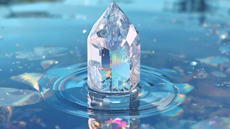 schillernder Kristall inleuchtem klaren Wasser - Symbol für Reinheit, Wahrheit und Klarheit