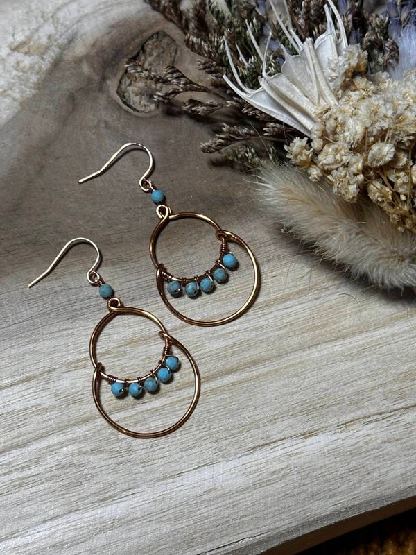 Bronze Dubble Hoop Turqoise