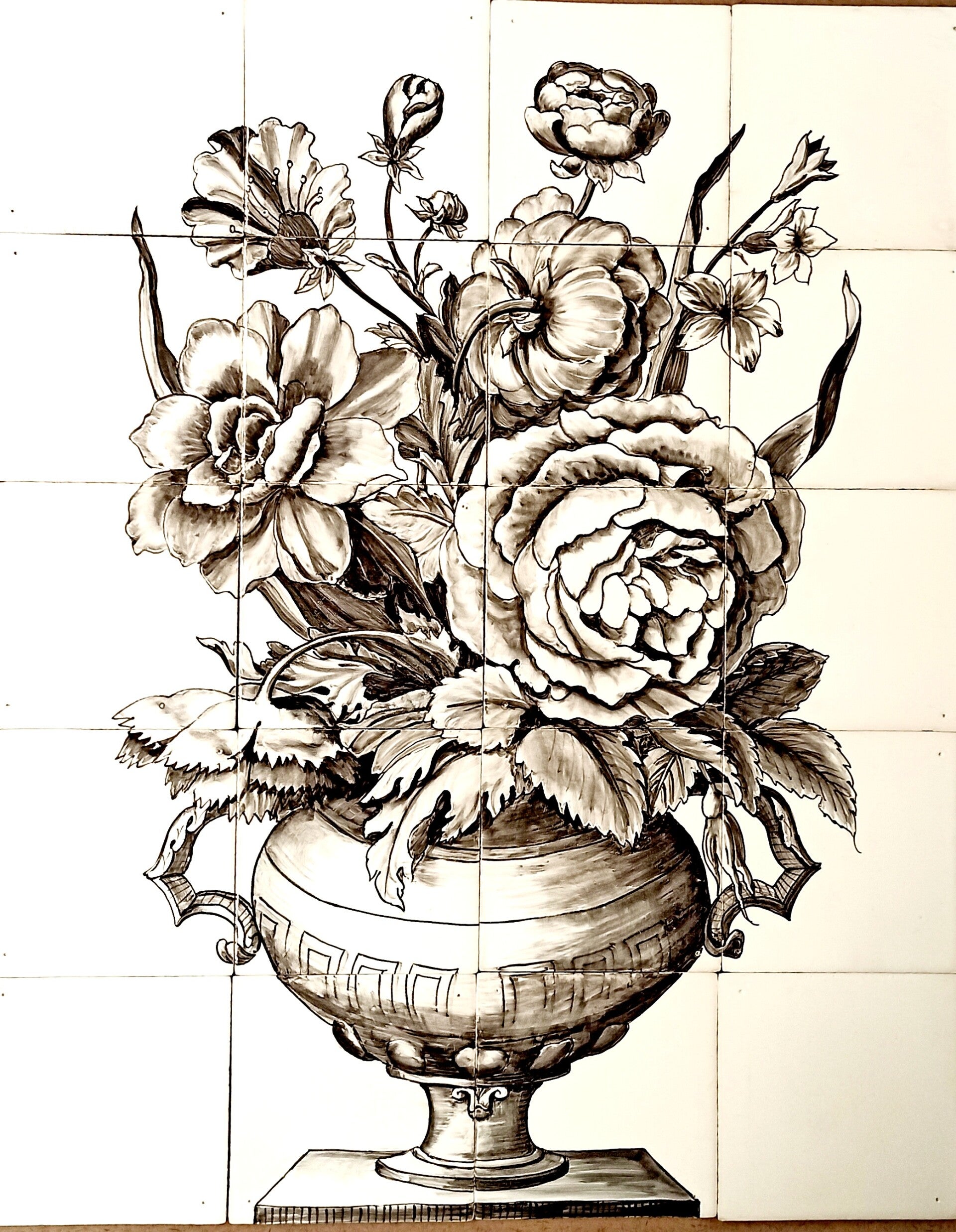 klassiek tableau op 20 witjes in zwart geschilderd