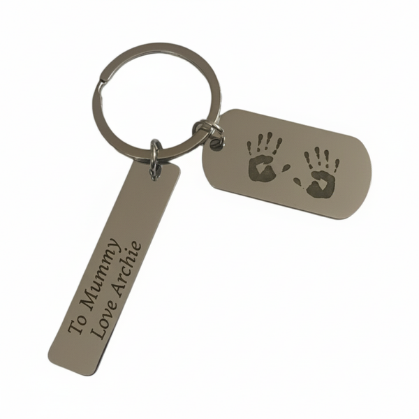 Stainless Steel Baby Handprint Keyring – Two‑Part Personalised Keepsake
