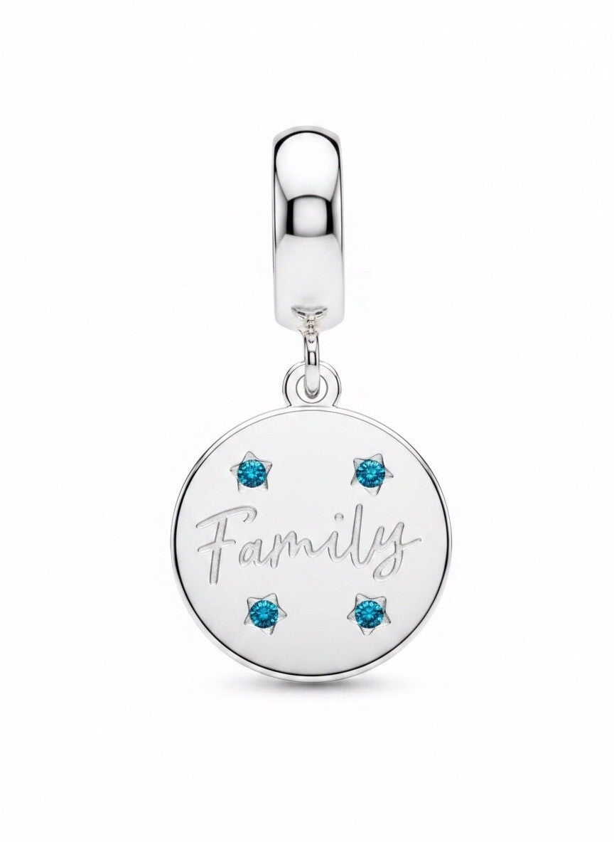 Family Rhinestone Dangle Charm – Stainless Steel Pendant, 25mm