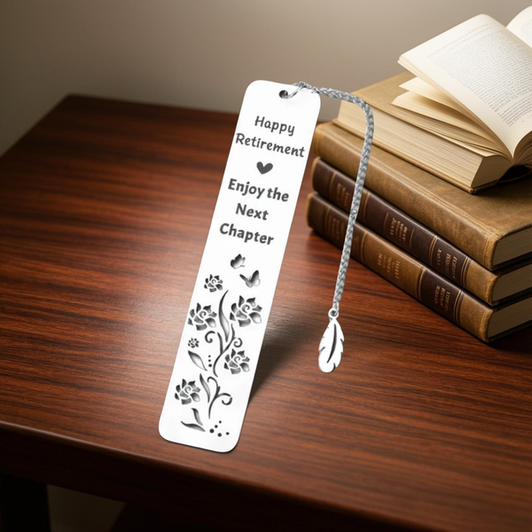 Retirement Stainless Steel Frosted Laser‑Engraved Butterfly Tassel Bookmark Keychain