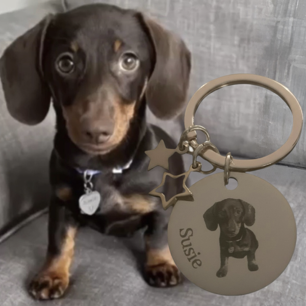 Personalised Pet Photo Keyrings – Rose Gold Circle or Silver Heart
