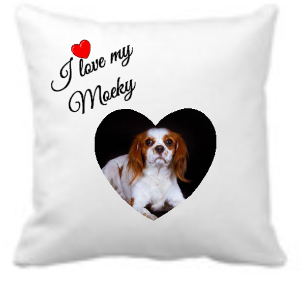 Kussen eigen foto in hartvorm met eigen naam 