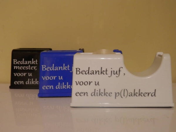 Tapehouder bedankt juf / meester