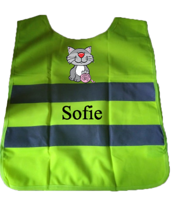 Kinder fluo hesje met naam en afbeelding
