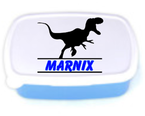 brooddoos blauw dino 3 (met eigen naam)