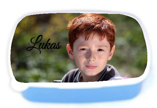 Broodoos blauw met eigen naam & foto