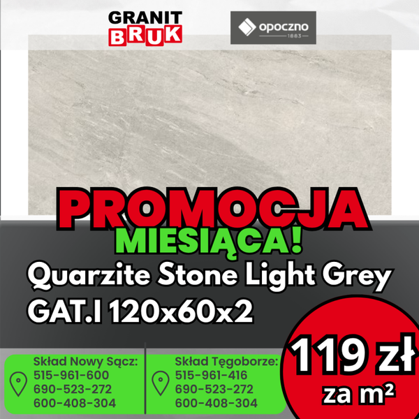 Płyta Gresowa Qurzite Stone Light Grey 120x60x2