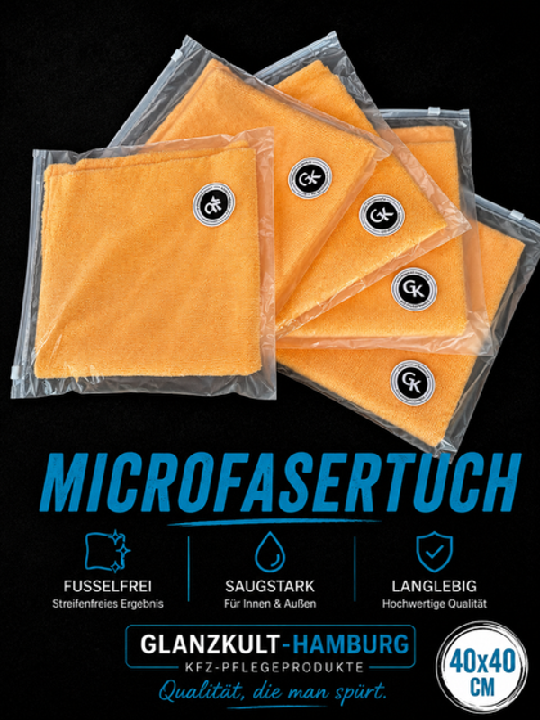 GKH - Allround-Poliertuch „Warp Knit“ 40x40 | 400 GSM | Orange I Einzeln od. 5er-Set