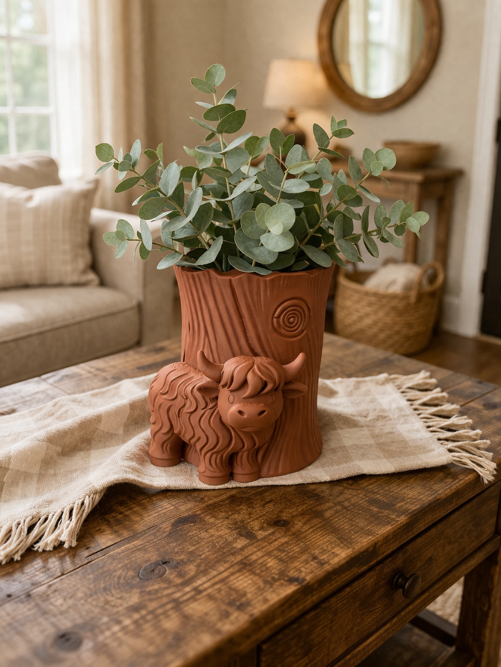 Highland Cow Utensil Holder, Farmhouse Kitchen Decor, Rustic Crock, PLA 3D Printed Vase