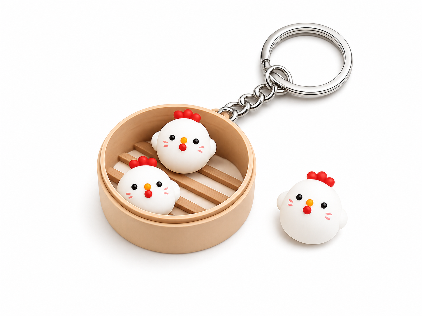 Chicken Dim Sum Animal Keychain | Cute 3D Printed Bag Charm | Backpack & Purse Accessory