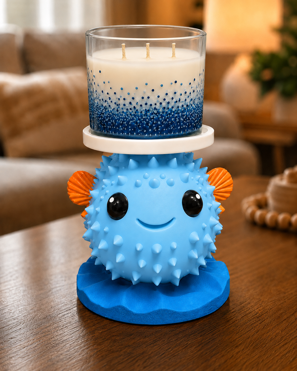 Puffer Fish 3-Wick Candle Holder | Coastal Candle Display | Beach House Décor | Nautical Home Accent