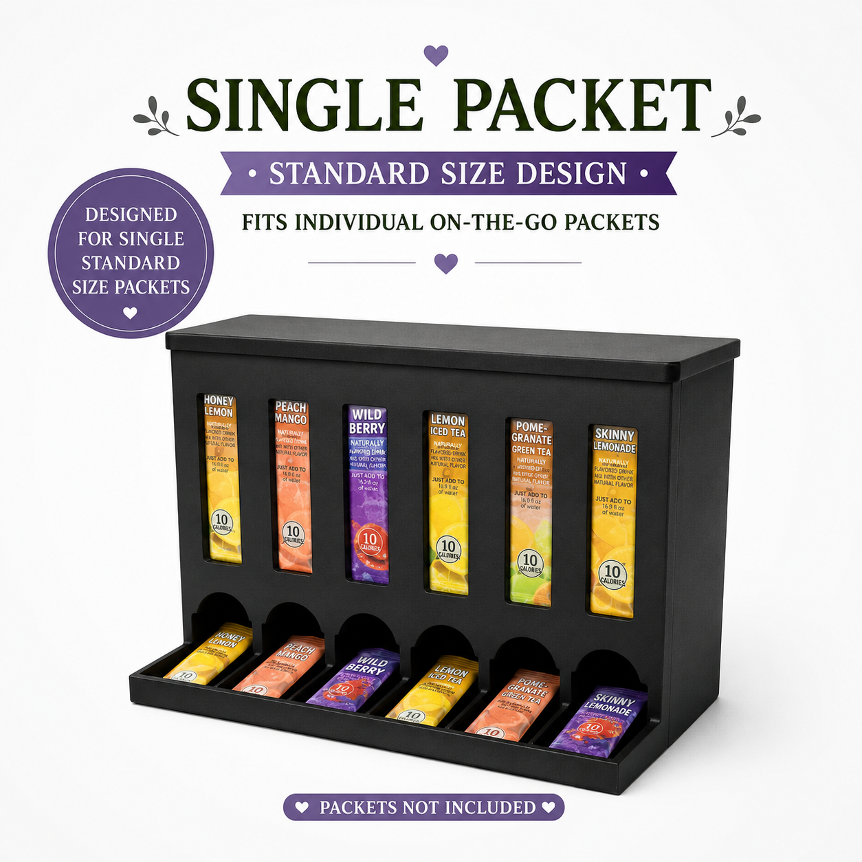 6-Slot Drink Packet Organizer | Gravity-Fed Dispenser for Kool Aid, Crystal Light