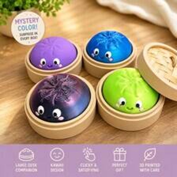 Large Mystery Dumpling Desk Companion | Kawaii Collectible Desk Decor | 3D Printed Blind Box Figure