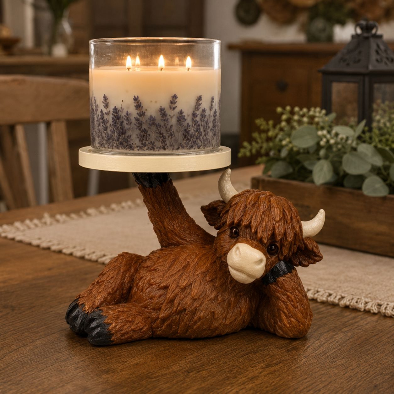 Highland Cow 3-Wick Candle Holder – Farmhouse Home Décor