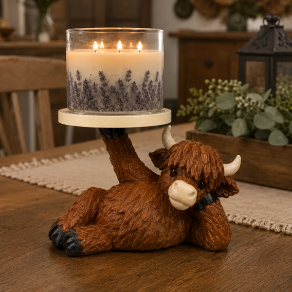 Highland Cow 3-Wick Candle Holder – Farmhouse Home Décor
