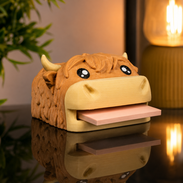 Highland Cow Note Holder & Pen Stand | Farmhouse Desk Organizer, Stencil Included