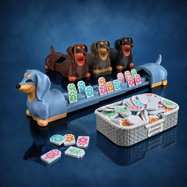 Rummy Game Set with Dachshund Tile Holders and Dog House Storage (3D Printed)