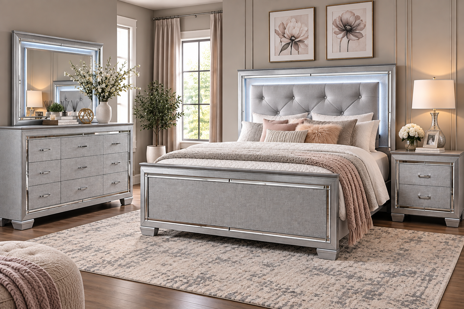Grey Bedroom Set with light up bed frame
