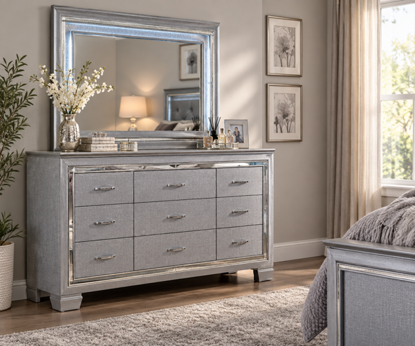 Silver LED Mirror And Dresser