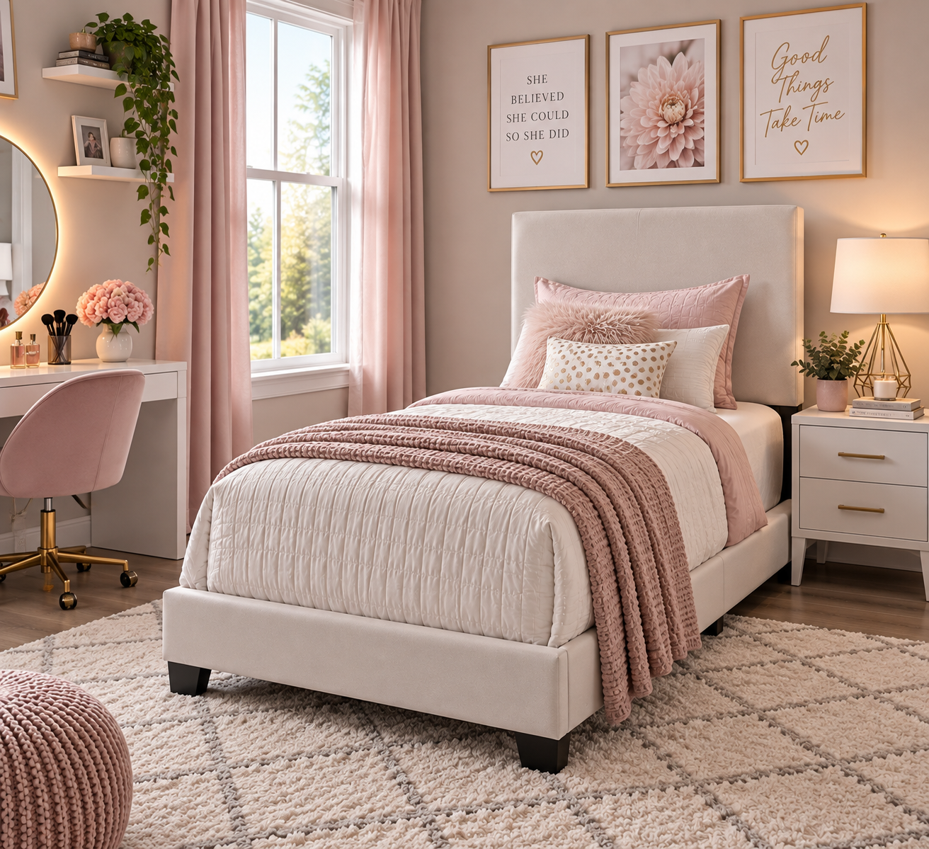 Beige Twin Bed