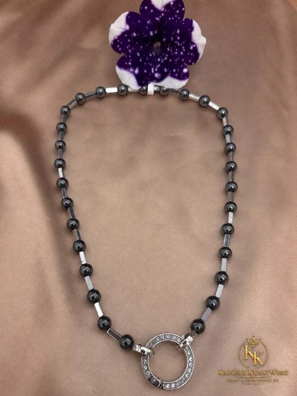 Elegante extravagante Kette aus Onyx und Edelstahl