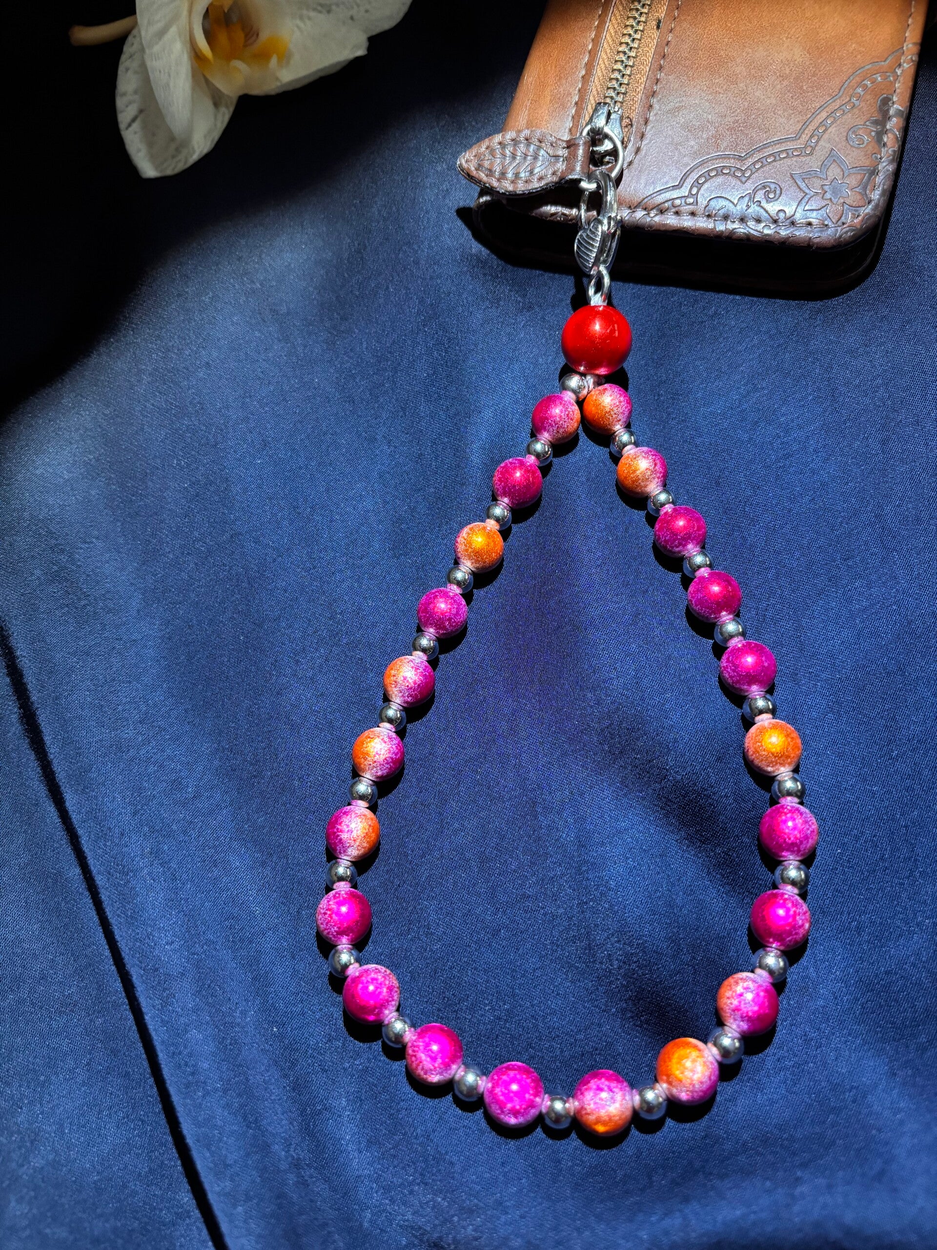 Handykette - Magic Pearls- Pink/Silber