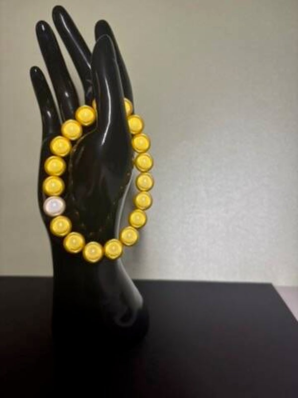 Elastisches Armband mit 10 mm Miracle Beads – Gelb