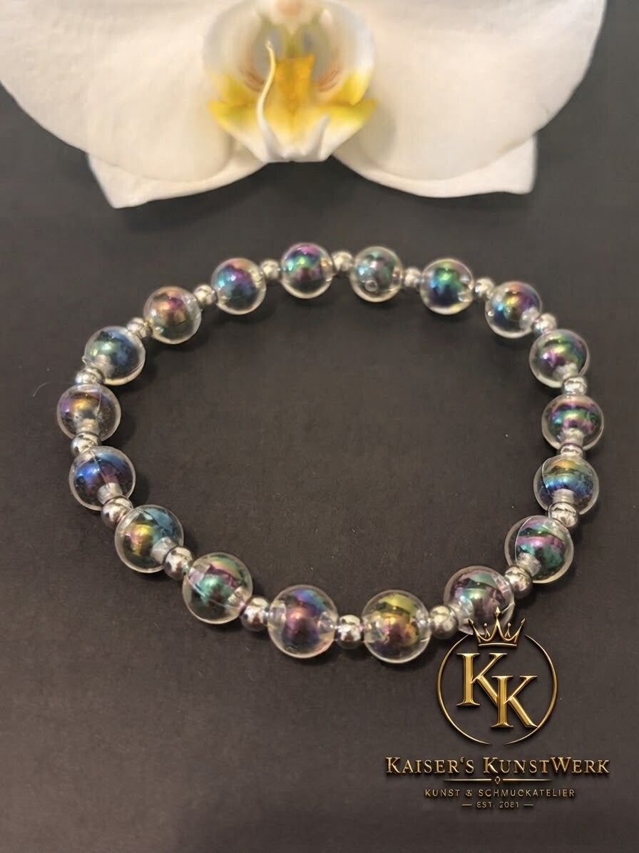 Elastisches Armband mit 8 mm Regenbogenfarbenen Acryl Perlen