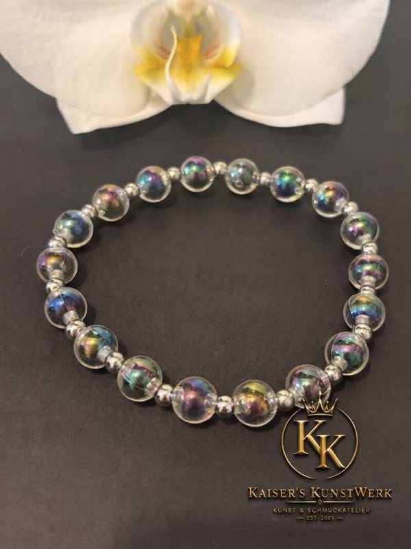 Elastisches Armband mit 8 mm Regenbogenfarbenen Acryl Perlen