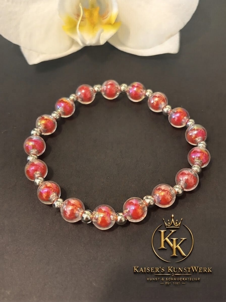 Elastisches Armband mit 8 mm roten Acryl Perlen
