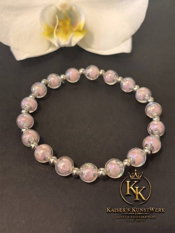 Elastisches Armband mit 8 mm Rosafarbenen Acryl Perlen