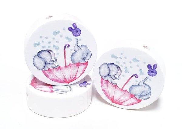 Elefant im Schirm Motivscheibe Holz 3cm