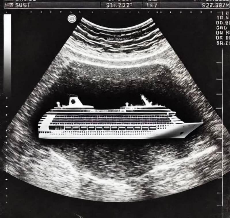 Faked sonogram photo of a cruise ship in utero