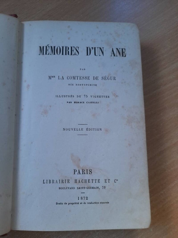 Mémoires d'un âne - comtesse de Segur - La bibliothèque rose illustrée  - 1872