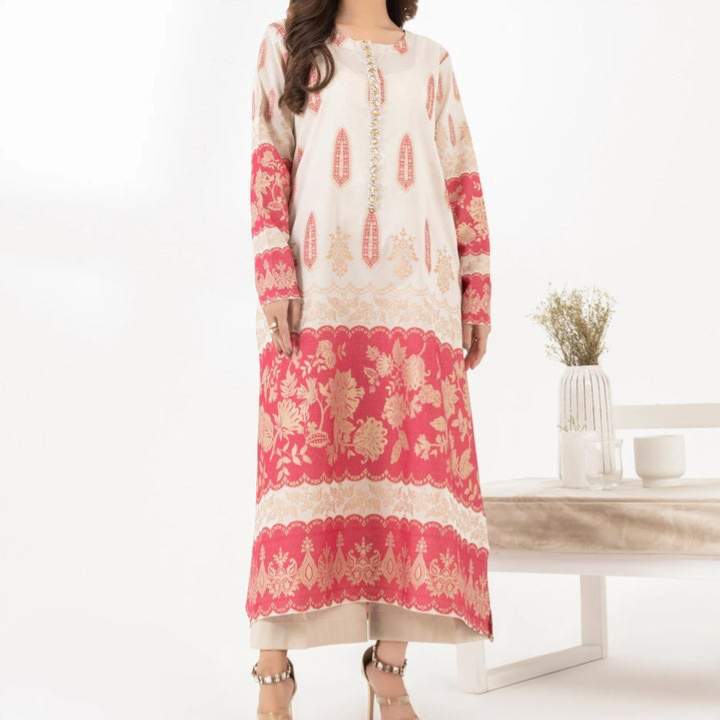 Limelight off-white & Pink jacquard Embellished shirt