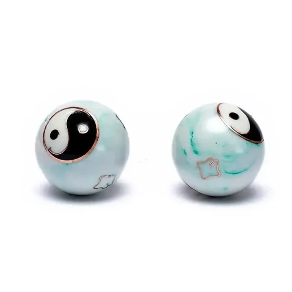 Boules de santé Qi Gong Yin et Yang marbré vert