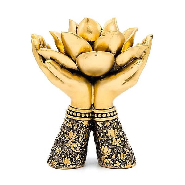 Photophore Mains de lotus debout couleur or