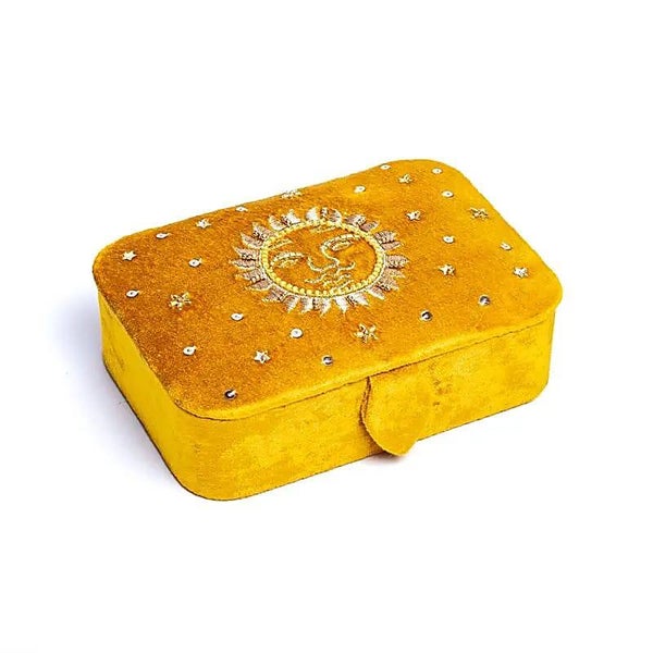 Coffret à bijoux / tarot velours Jaune avec Soleil