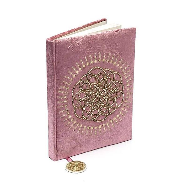 Carnet velours vieux rose avec Fleur de Vie