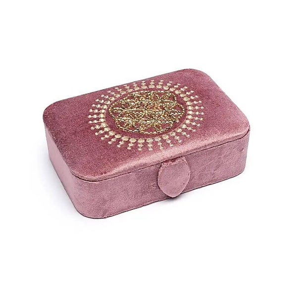 Coffret à bijoux / tarot velours vieux rose avec Fleur de Vie