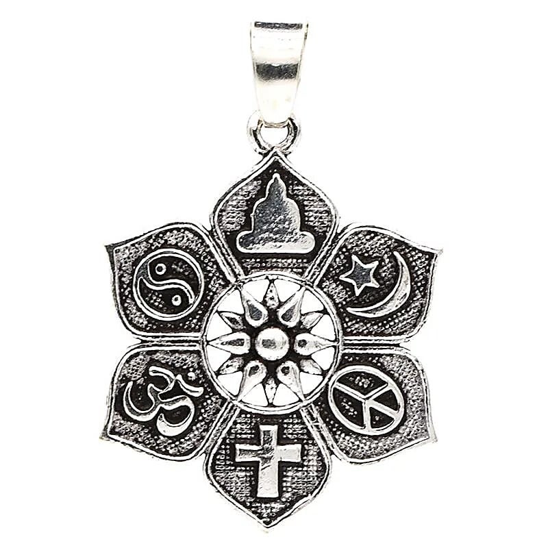 Pendentif lotus avec symboles religieux