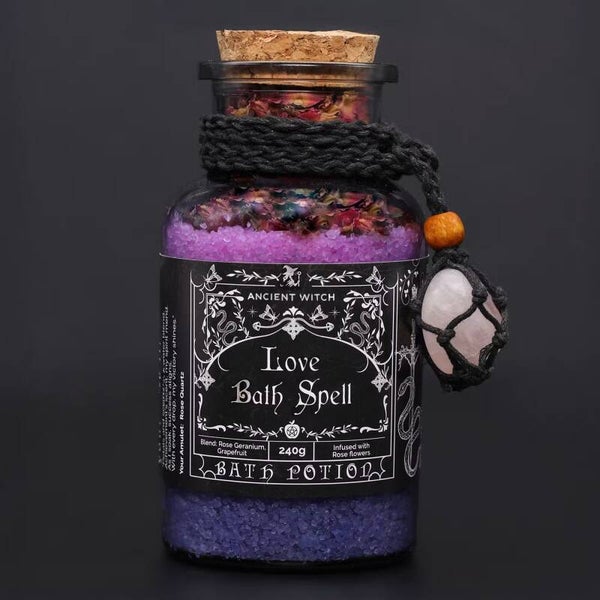 Potion De Bain De Sorcière Ancienne & Amulette En Quartz Rose - Amour