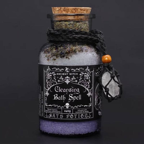 Potion De Bain De Sorcière Ancienne & Amulette En Cristal De Roche - Purification Spirituelle