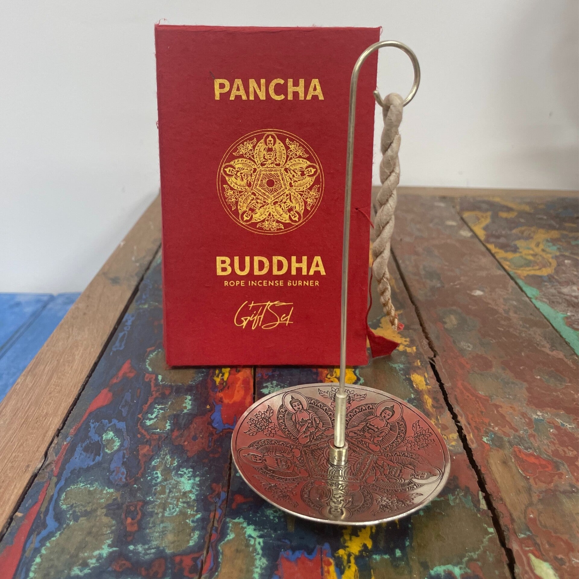 Set d'Encens en Corde & Porte-Encens en Métal Argenté - Pancha Bouddha
